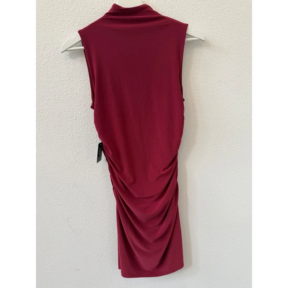 Express‎ Womens Burgundy Mock Neck Ruched Bodycon Sleeveless Dress S NEW